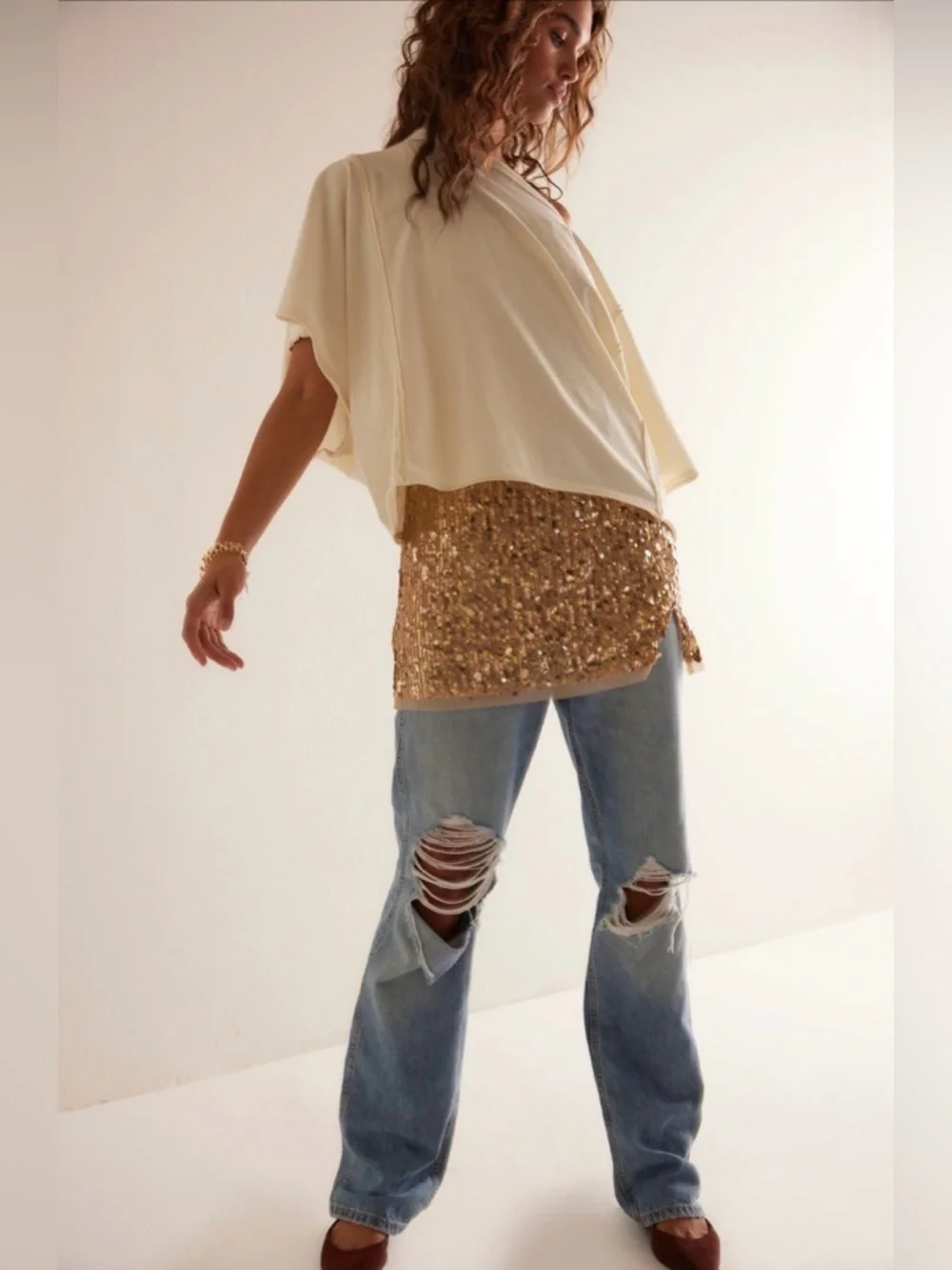 Free People NWTMidnight Kiss Mini Slip in gold